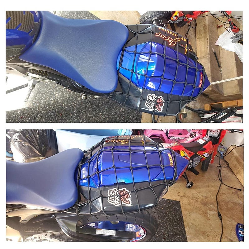 ZMFLL شبكة شحن دراجة نارية ZMFLL سوداء 15"x15" مع 6 خطافات قابلة للتعديل وشبكة مشدودة 2"x2" تمتد حتى 30" x 30" لشبكة خوذة الشحن - Image 5